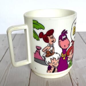 Vintage 1988 Flinstones Vitamins Plastic Mug Cup with Handle by Deka Made in USA